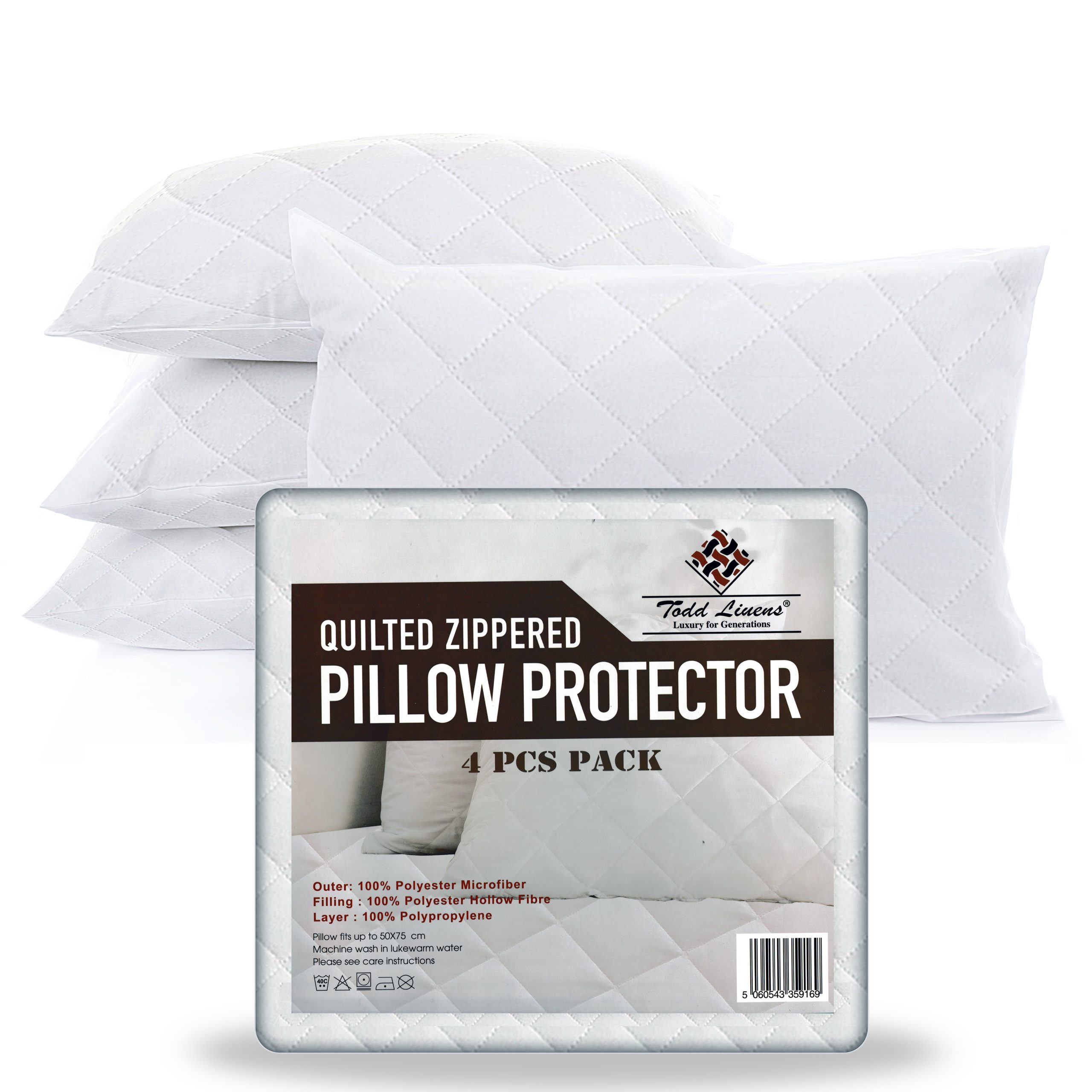 2x Luxury Quilted Pillow Protectors Zipped Pack of Two 